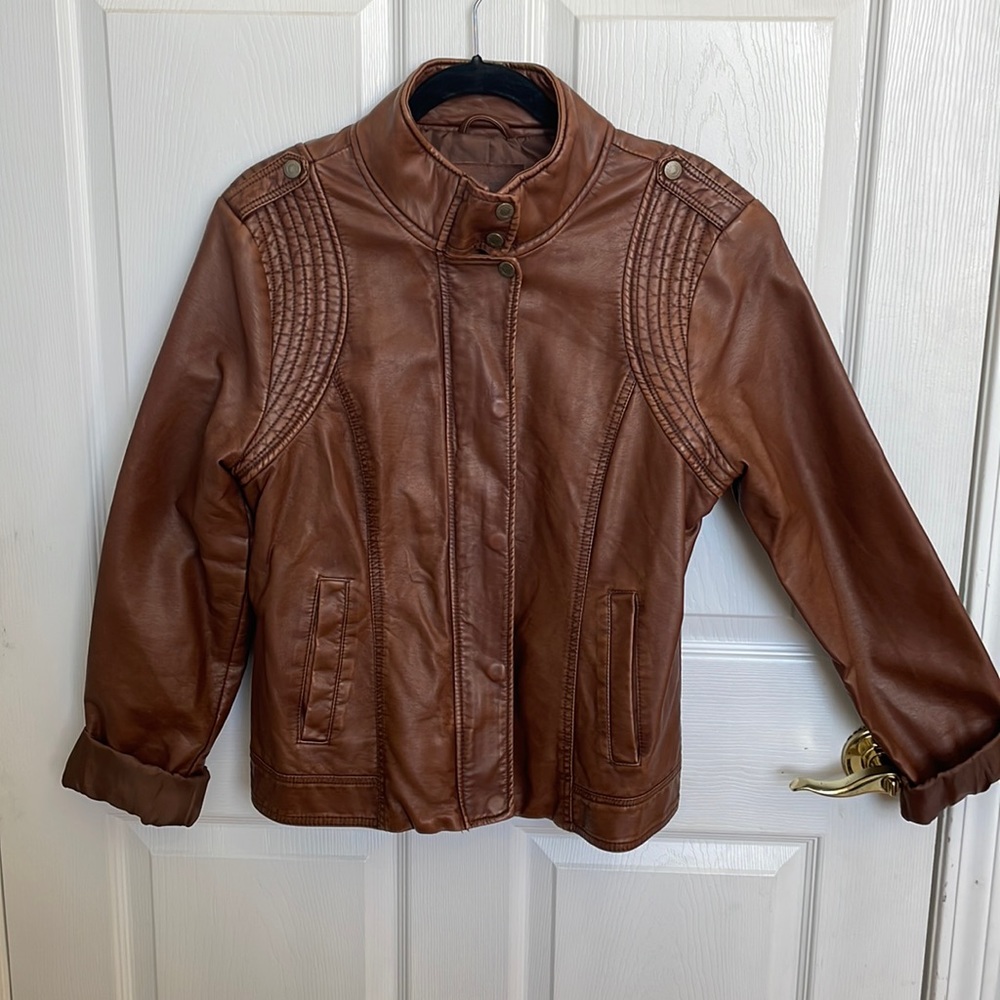 Faux leather brown moto jacket XL